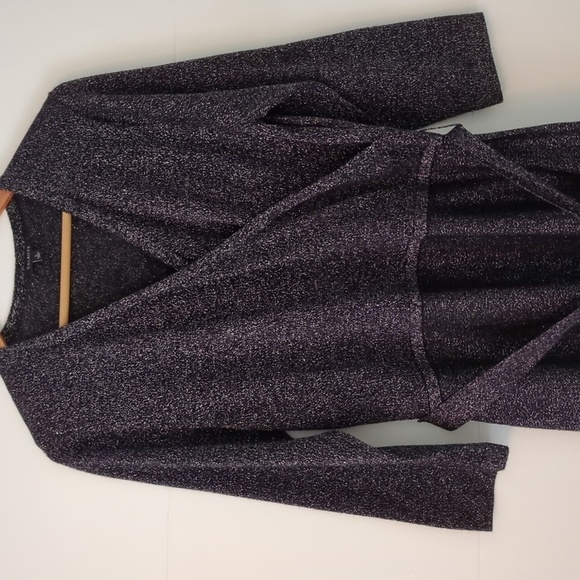 Talbots Merino Wool Metallic Thread Fit Flare Faux Wrap Dress Festive Holidays L - Picture 3 of 8